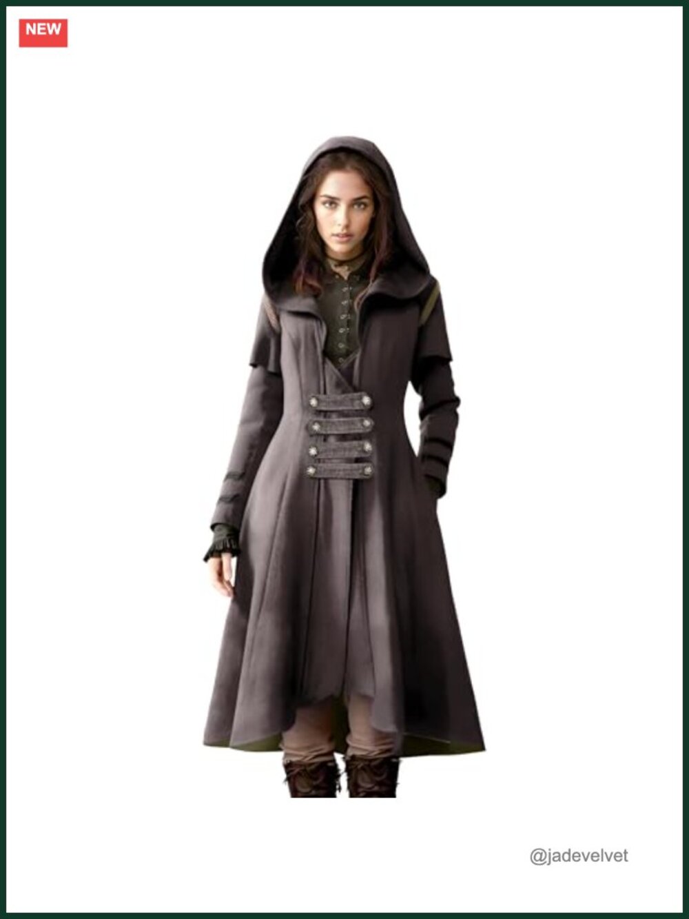 Victorian Gothic Steampunk Hooded Maxi Tailcoat Long Sleeve Costume Jacket
